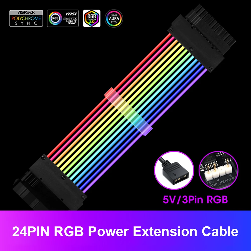 ARGB – câble d'alimentation PSU RGB ATX 24Pin PCIe GPU, double Triple 8  broches 6 + 2 broches, câble d'extension de carte mère - AliExpress