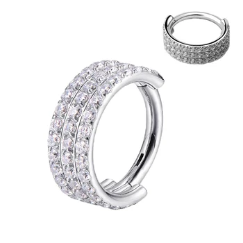 

316L Surgical Steel Nose Ring Three Rows CZ Hinged Segment Nipple Clicker Ear Cartilage Helix Lip Stud Piercing Jewelry