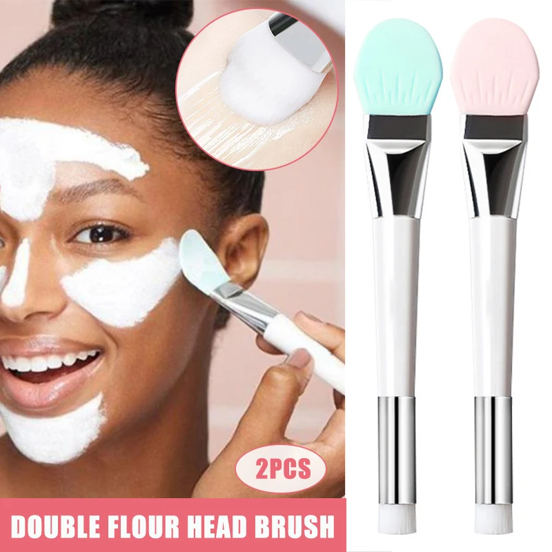 

Hot sale 2pcs Double-Ended Soft Bristle Silicone Brush Multipurpose Makeup Brush No Shedding