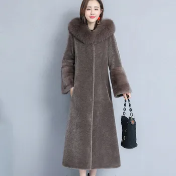 

Faux Fox Fur Collar Women Jacket Winter Parka Fashion Long Fox Fur Coat Hooded Thick Warm Coats Female High Quality Outerwear