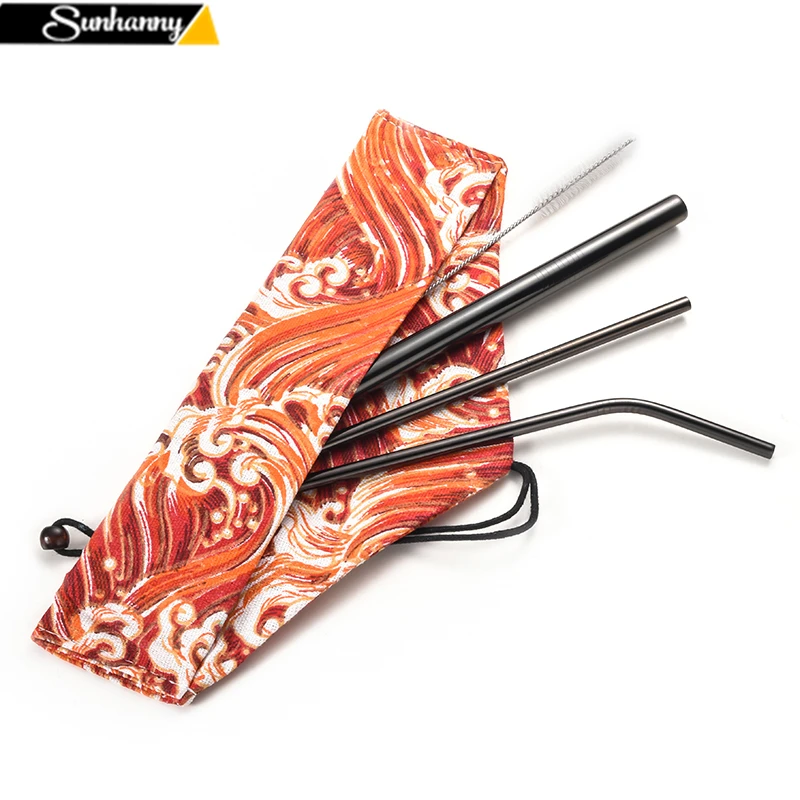 

5pcs Eco Friendly Reusable Straw 304Stainless Steel Straw Metal Drinking Straws Set with Carrying Case and Brush for Travel,Home