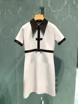 

New women s black and white two color Lapel show thin dress small fragrant short women