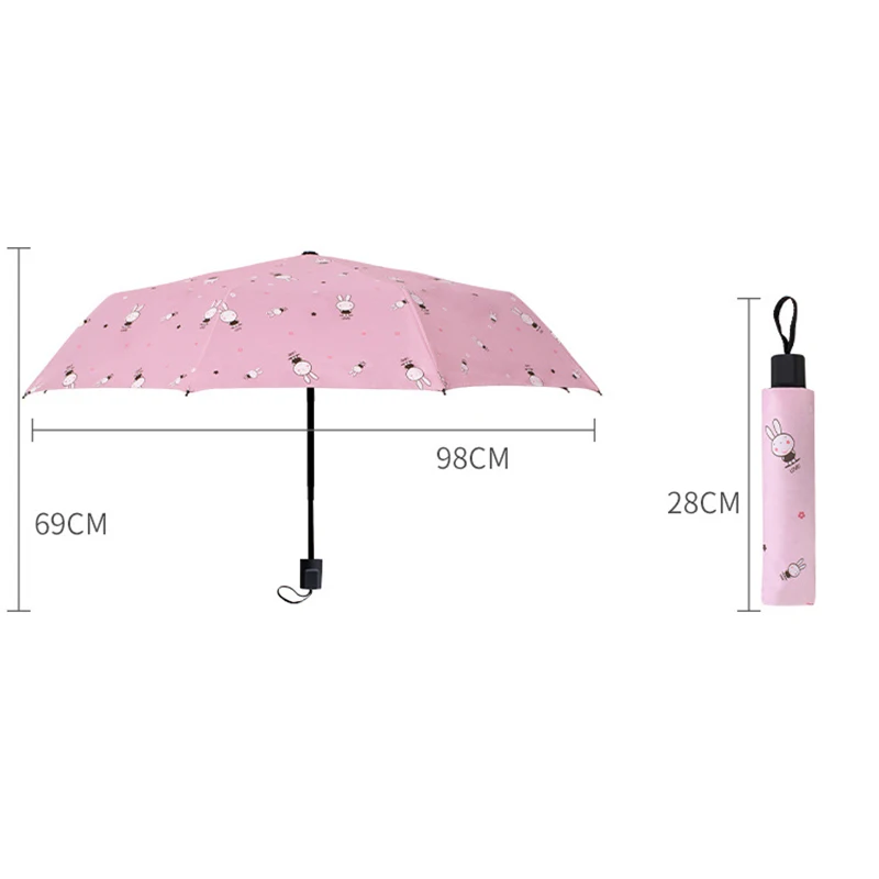 New Cartoon Female Sun Umbrella Tri Fold Umbrella Sunny Rain Folding Umbrella Parasol Umbrella Rain Women Umbrellas Aliexpress