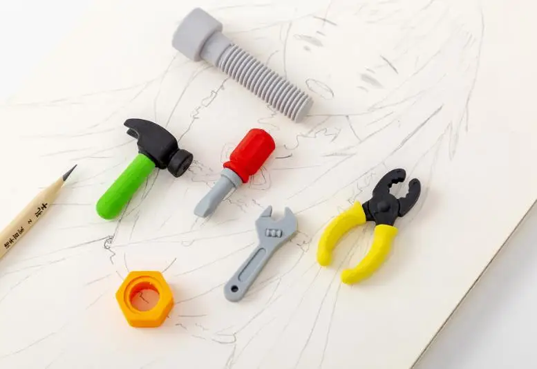 6 Pcs/pack Cartoon Repair Tools Screw Hammer Rubber Pencil Erasers Stationery Student Primary School Gifts Supplies