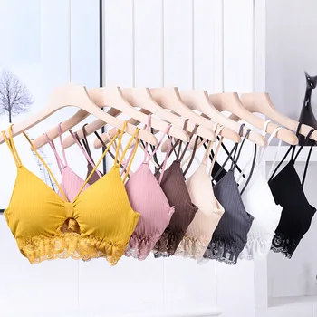 

2020 Free Size Deep V Lace Bras Padded Bralette For Women Fashion Wireless Bra 7 Colors Summer Crop Top Girls Backless Lingerie