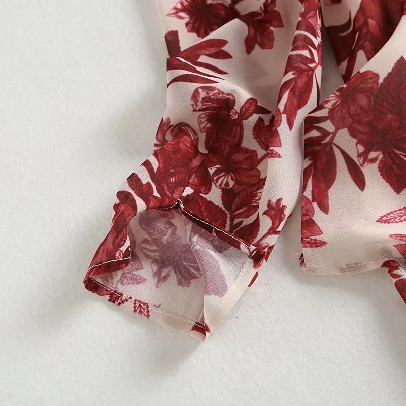 Женская шифоновая блузка za элегантная красная с длинным рукавом и цветочным