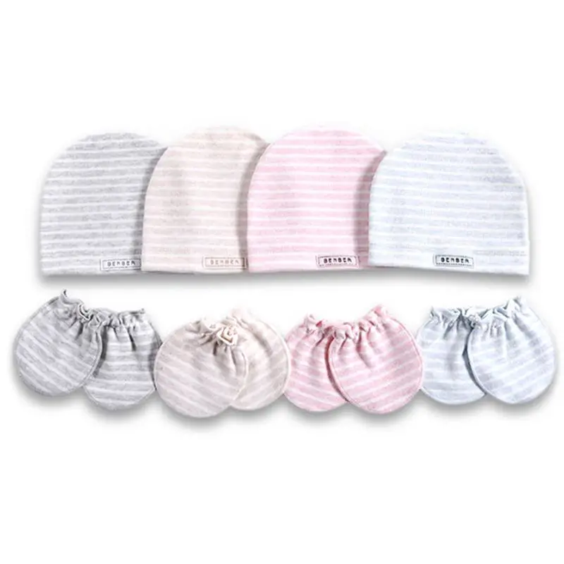 2 шт./компл. простой новорожденных Кепки комплект перчаток Мягкий хлопок; одежда для малышей, детей, младенцев анти-антицарапки шляпа подарки#905