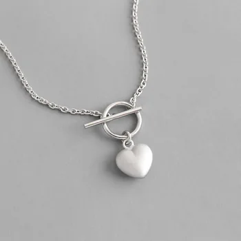 

Authentic 925 Sterling silver Circle & Love Heart Pendant Toggle Design Necklace Fine Jewelry gift TLx587