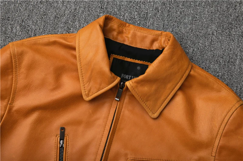 Genuine Real Leather Men 100% Sheepskin Coat Oil Wax Retro Motorcycle Jacket Slim Fit Ropa Hombre 2132 KJ4722 genuine leather trench coats