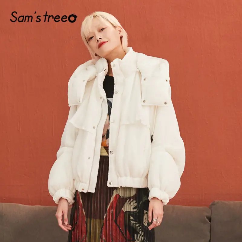 SAM'S TREE/белые однотонные прямые толстовки с капюшоном, теплый пуховик для женщин, зимняя Длинная женская парка с эластичным рукавом, верхняя одежда