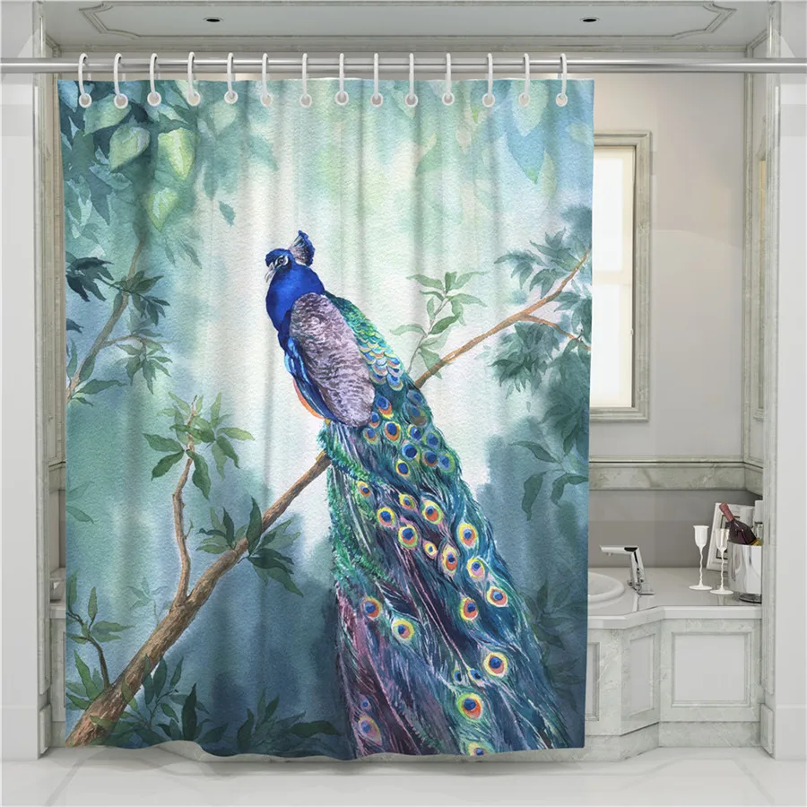 

A Peacock 3D Shower Curtain Bathroom Waterproof Polyester Printing Curtains for Bathroom Shower Hooks