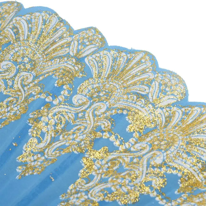 Лидер продаж китайский стиль Шикарный цветок узор вечерние свадебные складной ручной вентилятор Небесно-Голубой