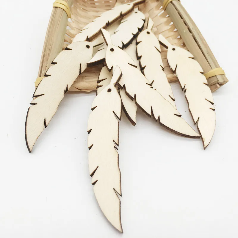 

25Pcs/Bag Laser Cut Wood Feather Embellishment Wooden Shape Craft Wedding Decor