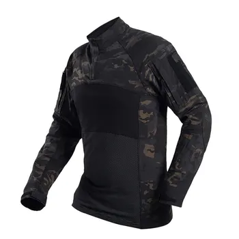 

Sports Cotton Elastic T-shirt Tactical Long Sleeve Quick-dry Shirt - (MCBK) XXL