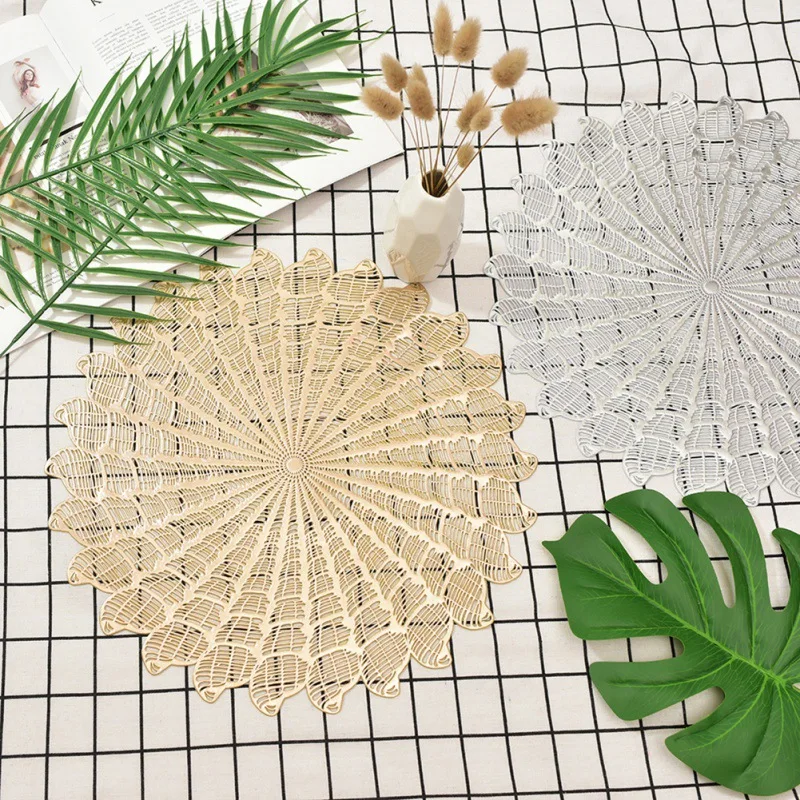 PVC Hollow Placemat Conch Pattern Gold Stamping Household Table Decoration | Дом и сад