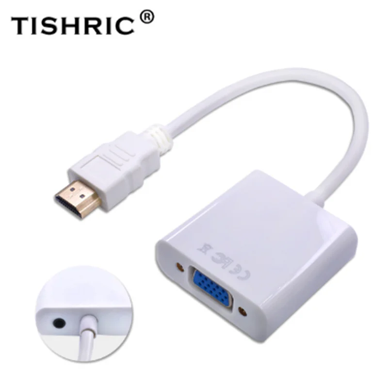 White with Audio TISHRIC HDMI к VGA Кабель-адаптер папа к Famale 1080P цифро-аналоговый видео конвертер для ПК ноутбук ТВ коробка - Цвет: White with Audio