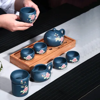 

200ML Yixing purple sand teapot cups sets raw mud green handmade peony pot mugs kung fu drinkware