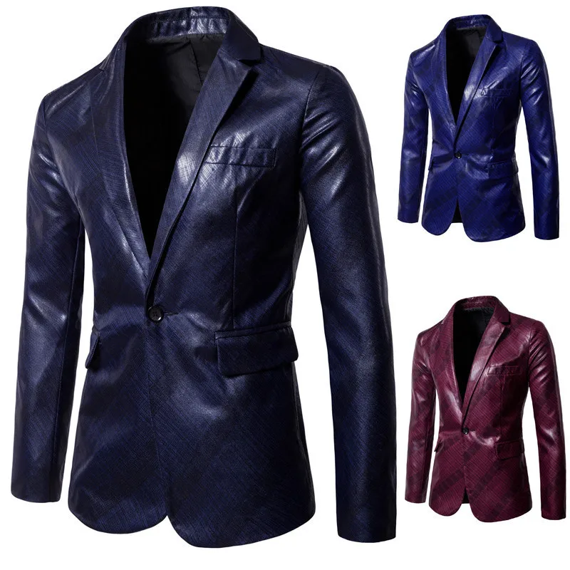 

2018 Autumn And Winter New Style Fashion Fine Twill Printed Bright Surface Large Size Slim Fit Fold-down Collar Men Suit Costume