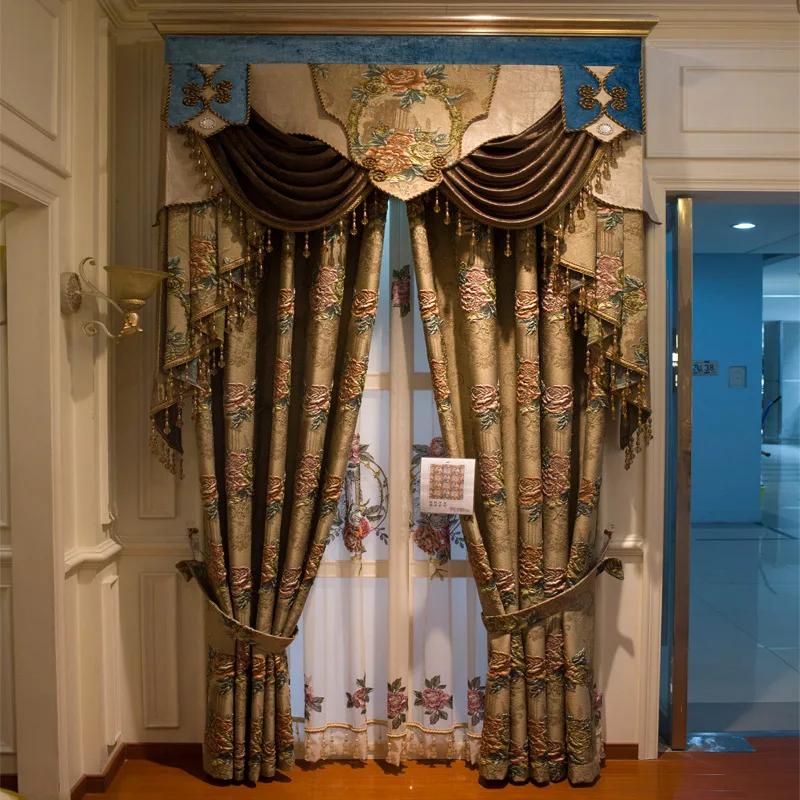 Chenille Luxury 4D jacquard villa curtain For Living Room Window Curtain Bedroom Embroidered Tulle Curtain Luxury Home Decor