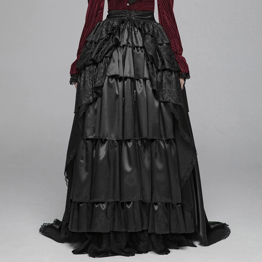 Панк RAVE женская готическая Дворцовая юбка в пол мерсеризованная жаккардовая кружевная длинная юбка с оборками
