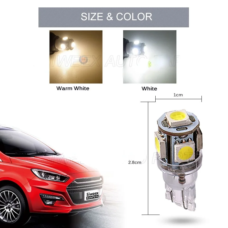 10 Pcs W5W T10 LED Lamp 194 168 Wedge Car Interior Dome Reading Bulbs DC 24V 5050 5SMD Warm/White Truck Auto License Plate Light