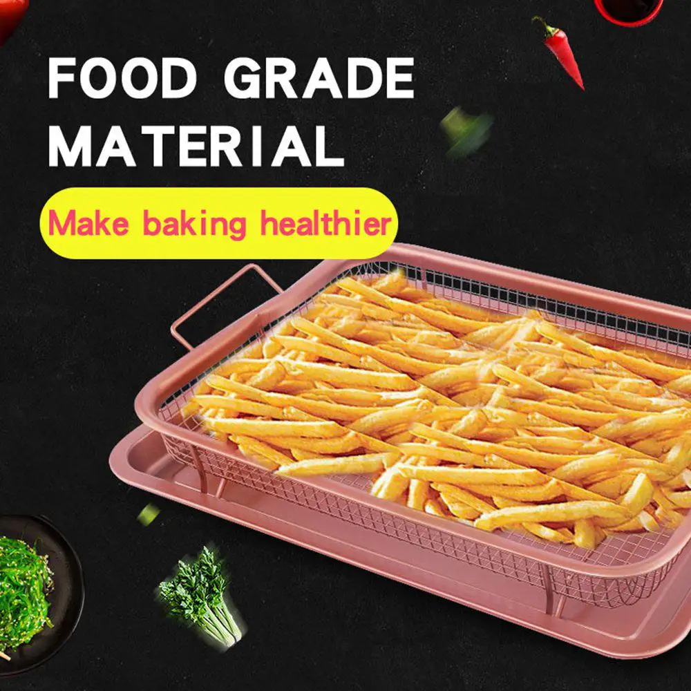 Serving Tray Oven Fries Basket Nonstick Oven Air Fryer Pan Crisper Fries Drain Tray French Fry Basket Fried Chicken Wings Tray