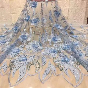 

SKY BLUE African Lace Fabric 2018 High Quality French 3d flower design Lace Fabric With Sequins Lace Fabric For Wedding Party