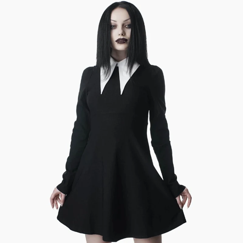 Kopen Imily Bela Gothic Turn Down Kraag Mini Jurk Vrouwen Sexy Vintage Lange Mouwen Rijk A lijn Jurken Herfst Femme Casual vestidos