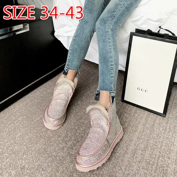 

Slip on Rubber Flat Short Boots for Women Flats Round Toe Ankle Boots for Women 2019 Warm Winter Platform Snow Boots for Women