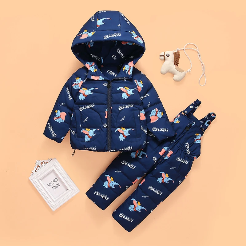 Elephant Blue Белая куртка-пуховик Детская одежда Зимнее пальто с капюшоном для девочек и мальчиков брючные комбинезоны, костюм для теплой детской одежды - Цвет: Elephant Blue
