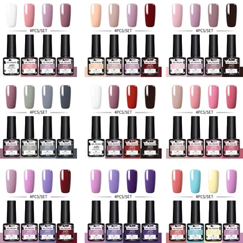

4/6 Pcs 8ml Gel Nail Polish Set Semi-Permanent Glitter Gel Varnishes All for Base Top Coat Gel Nail Kit Nail Art