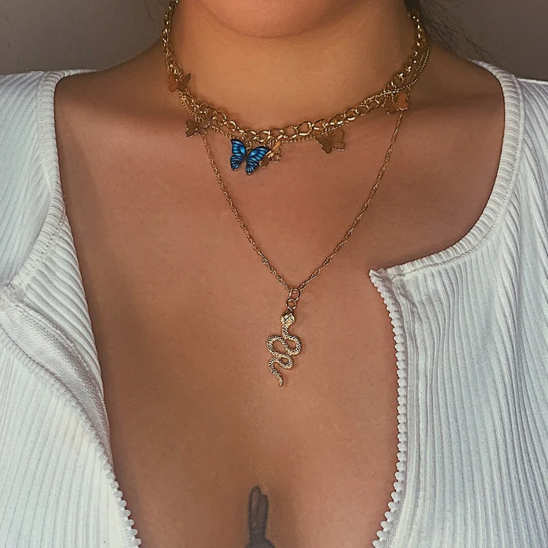 Punk Multilayered Star Necklace Snake for Women Vintage 2024 Bohemian Chain Pendant Choker Jewelry Wedding Gifts INS Trendy
