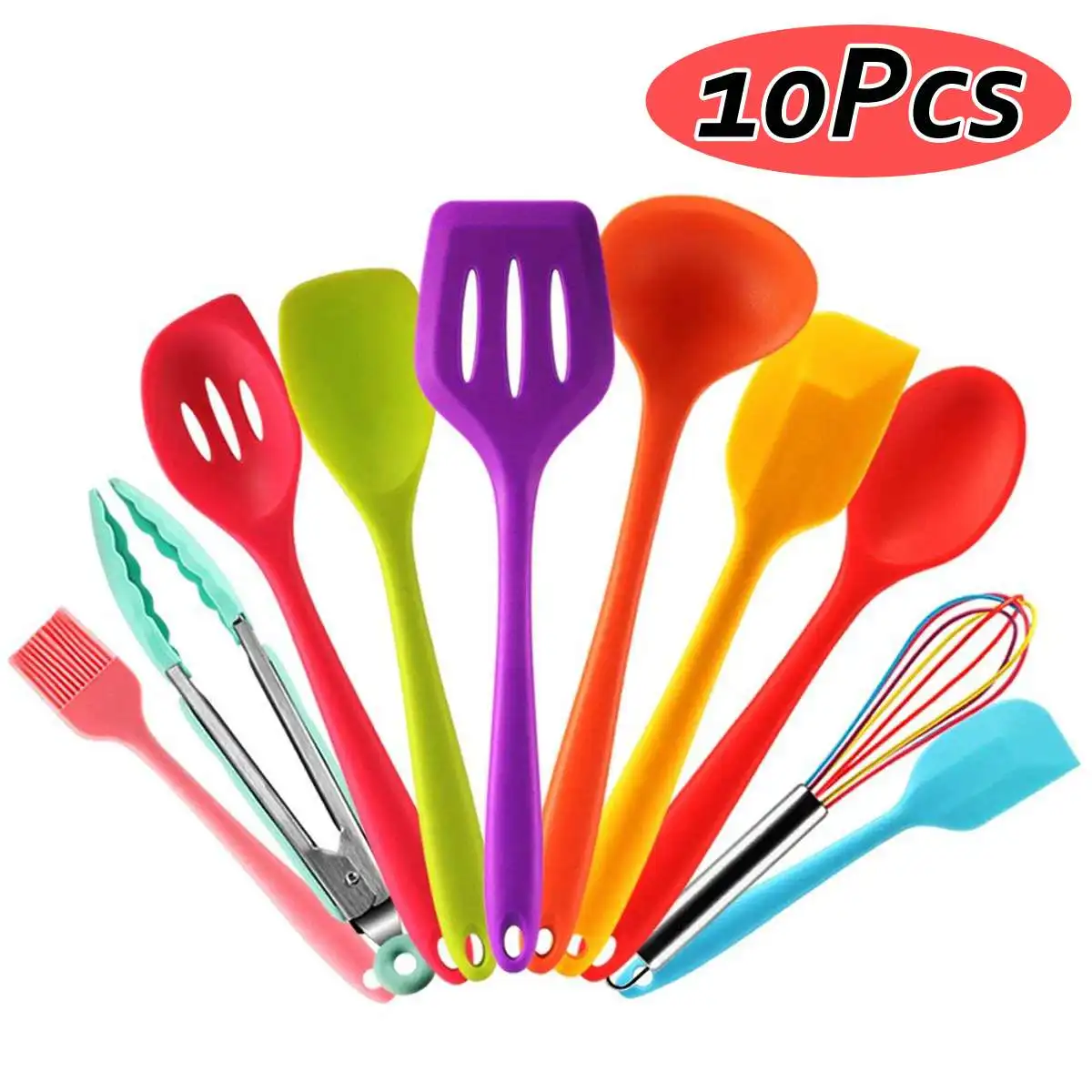 

New 10pcs Colorful Silicone Turner Soup Spoon Spatula Brush Scraper Pasta Server egg-Beater Kitchen Cooking Tools Kitchenware