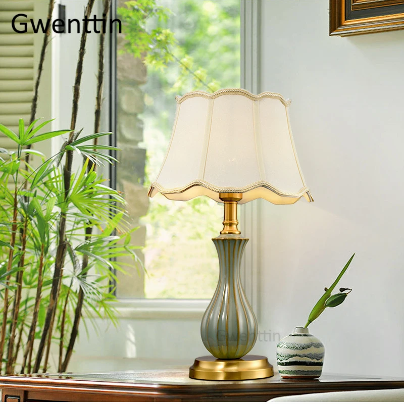 Ceramic Fabric Table Lamps for Living Room Bedroom Study Lamp Led Stand Light Vintage Desk Lighting Fixtures Art Deco Luminaire