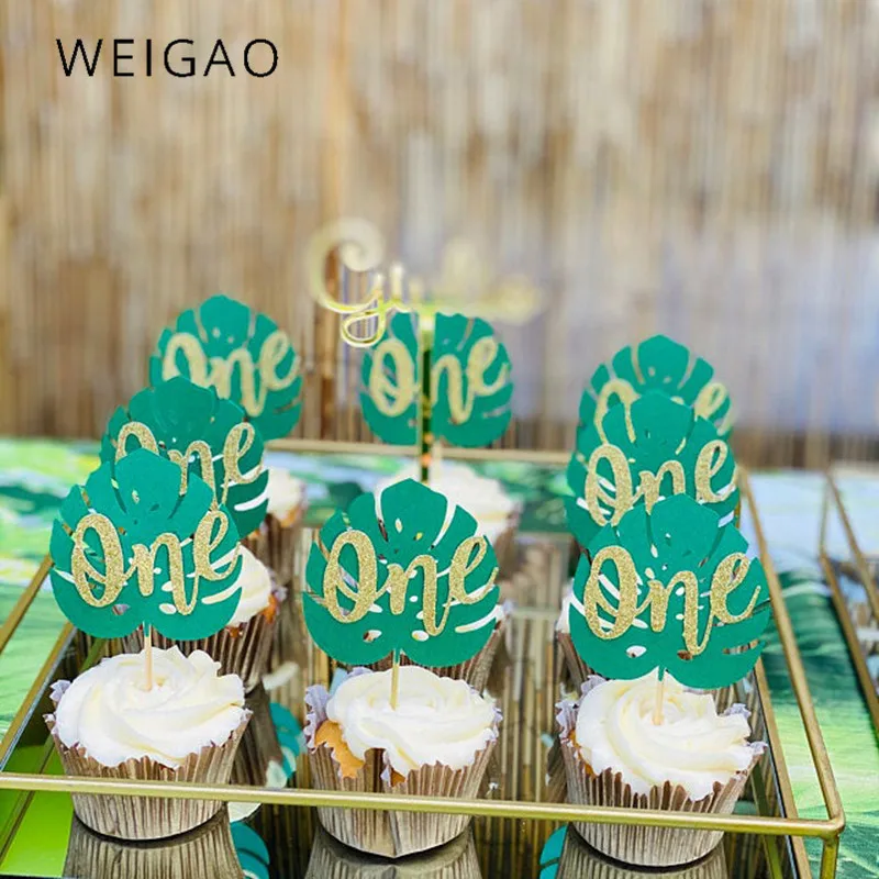 10pcs 1st Birthday Cake Toppers Cupcake Topper Jungle Wild One Kids 1 Year First Birthday Party DIY Decoration Baby Shower