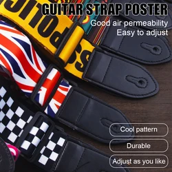 Guitar Strap Leather Head Shoulder Strap Carrier Adjustable Colorful Printing Polyester Strap For Bass Electric Acoustic Guitars