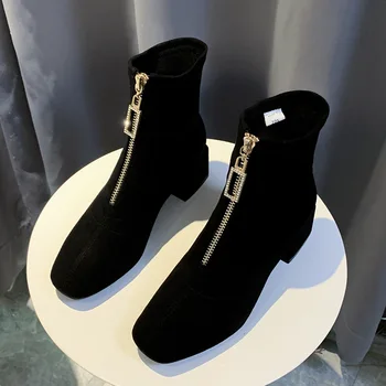 

2019 Autumnn Early Winter Shoes Women Boots Fashion Ladies High Heels Boots Women Ankle Boots Square Heel 6cm A1877