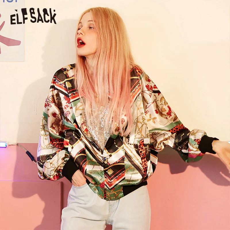 ELFSACK винтажные женские пальто с несколькими принтами, осень, уличная одежда, повседневные корейские свободные женские куртки, Новая модная женская верхняя одежда