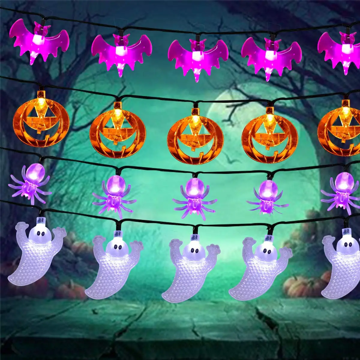 

1.5M/3M Skull Pumpkin Ghost Bat LED String Light Indoor Outdoor Funny LED Fairy Light For Halloween Holiday Decoration D40