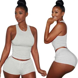 Adding Logo Women Summer Set Top And Pants Set Drawstring Short Set Skinny Solid Color Sweet Track Suit Top Pant Two Piece women's swim shorts Shorts