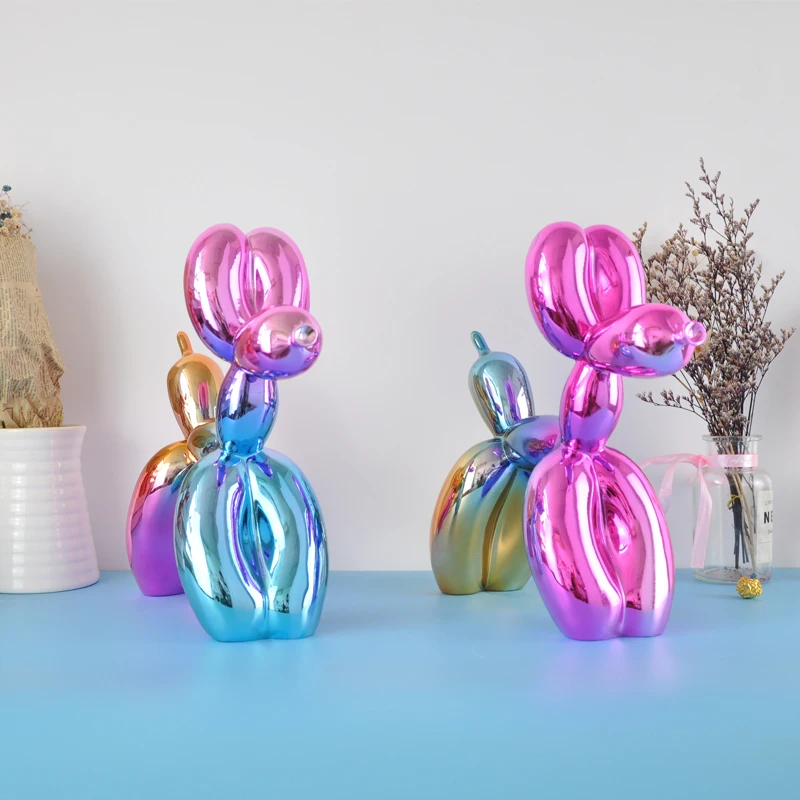 

Shiny Colourful Balloon Dog Statue Simulation Animal Art Sculpture Resin Craftwork Home Decoration Accessories Ornament