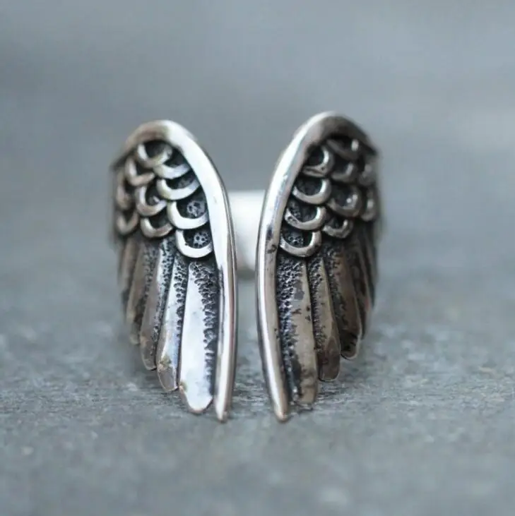 GTQ European Style Retro Thai Silver Angel Wings Open Ring Cool High Quality Creative Finger For Women Men Punk Jewelry | Украшения и