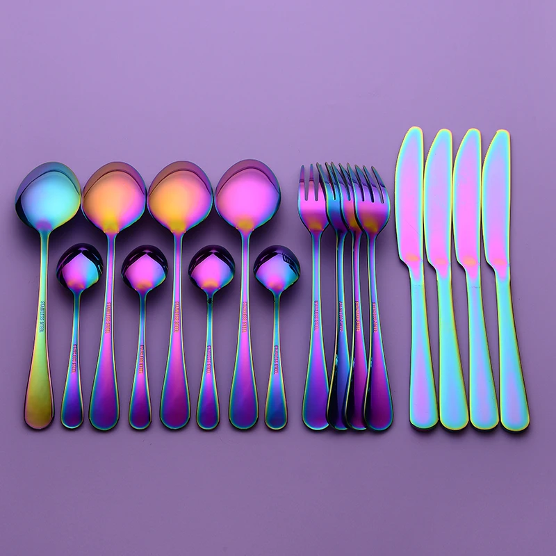 Rainbow Tableware Stainless Steel Cutlery Set Kitchen Cutlery Holder Fork Spoon Set Forks Knives Spoons Dinner cutlery set western style cutlery set stainless steel cutlery set