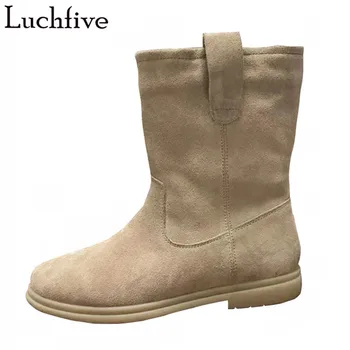 

Hot Suede Ankle Boots For Women Round Toe Beige Winter Boots Runaway Flat Shoes Women Fashion Boots Femme Zapatos De Mujer