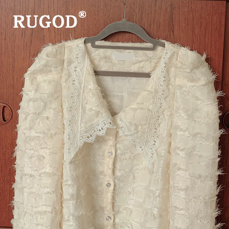 RUGOD Весенняя Кружевная блуза с пышными рукавами, женские блузки с длинным рукавом, элегантный топ, корейская модная одежда, женские рубашки, милая рубашка