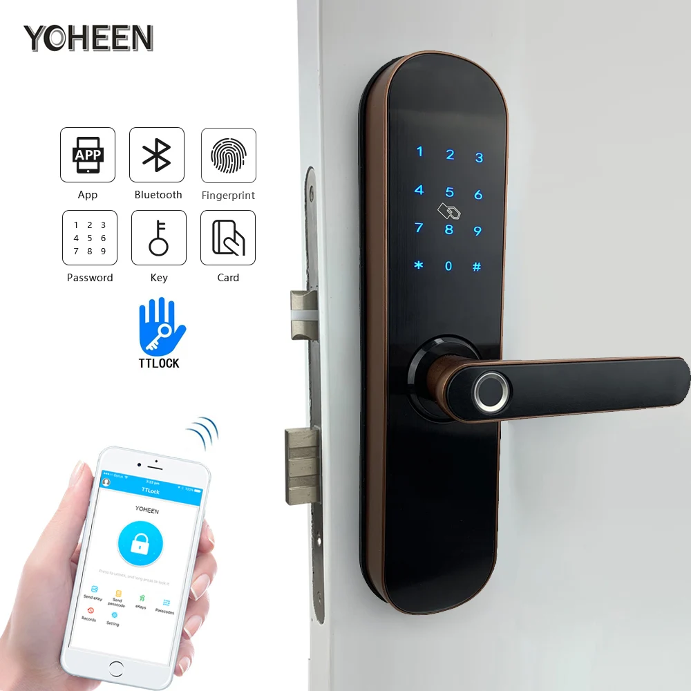 

YOHEEN Fingerprint Lock Smart Card Digital Code Electronic Door Lock Bluetooth TTLock App Security Mortise Lock