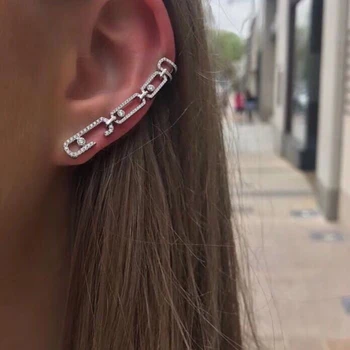 

Fashion AAA Zircon Lucky Moving Stone Ear Clip Cuff Stud Earring Solid 925 Sterling Silver Ear Climber Women Wedding Jewelry