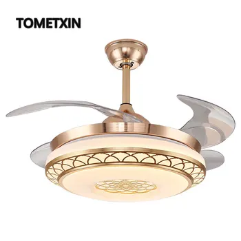

DC motor led ceiling fan light with remote control invisible fans lamp lighting lights modern iron 42 inch living room silent