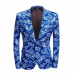 Мужские повседневные Костюмы синего цвета с цветочным принтом размера плюс, новейший дизайн пальто и штанов, Свадебный сценический костюм