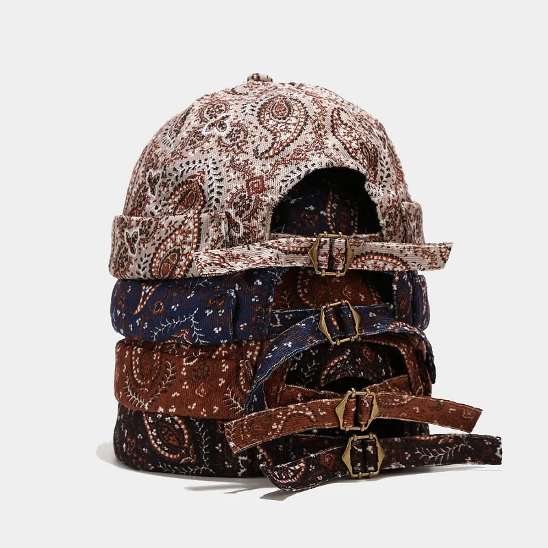 WZCX Paisley Printing Melon Cap Adjustable No Visor Hip Hop Unisex Fashion Street Dance Summer Men Beanie Hat Skull Cap beanie skully hat